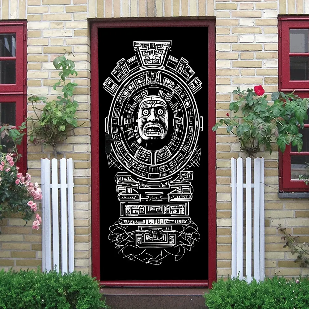 2pcs Vintage Maya Totem Decorative Wall Sticker Creative Aztec Civilization Circular Relief Pattern Decal Living Room Bedroom Background Wall Art Self Adhesive Removable Waterproof Home Decor Sticker for