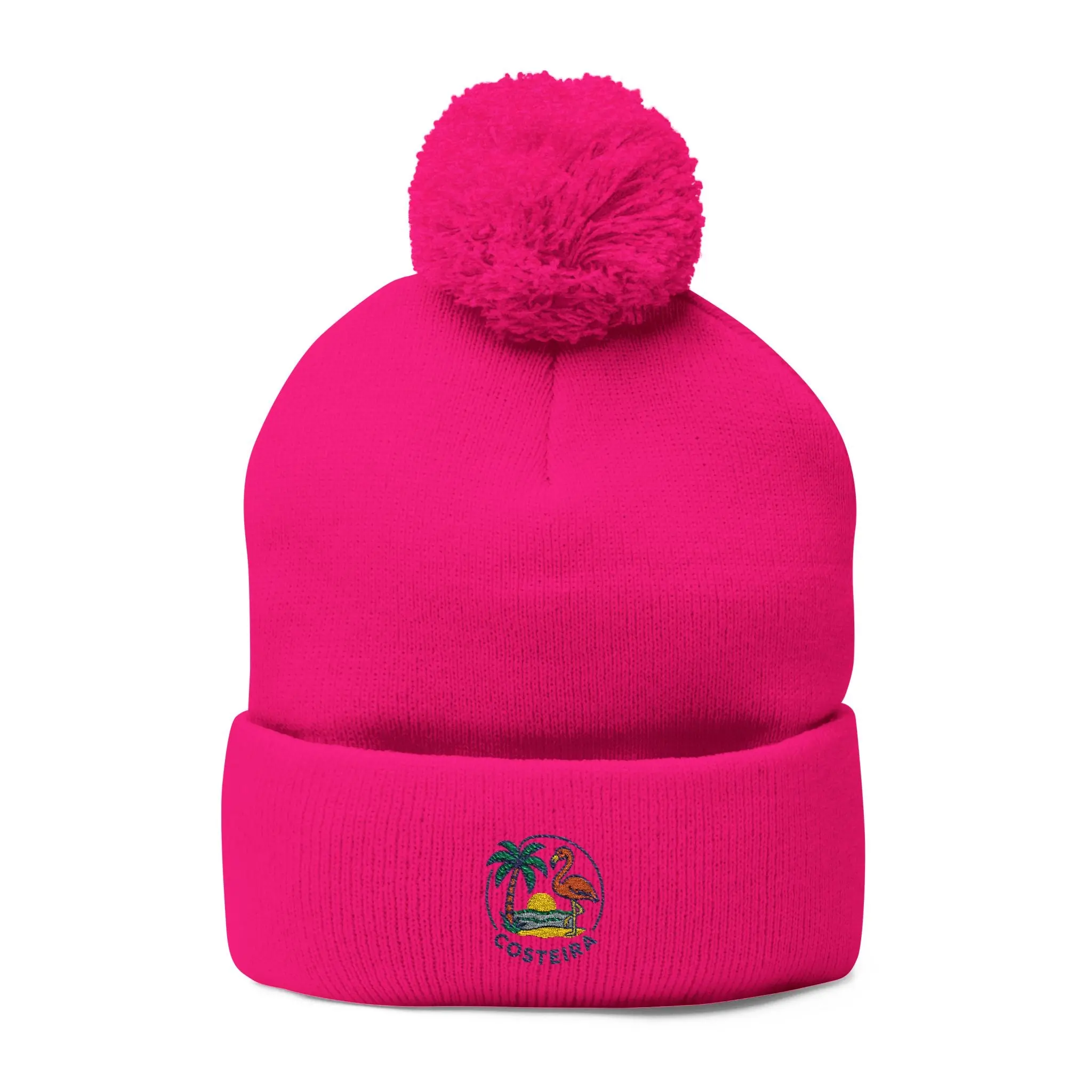 Costeira Tropical Parrot Embroidery Pom-Pom Beanie | Knit Cap