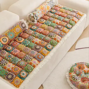 Boho Style Geometric Pattern Sofa Cover, Washable Sofa Slipcover, Non-slip Thickened Sofa Cushion Cover, Dustproof Sofa Pad for Home Living Room Bedroom Hotel