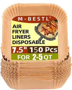 7.5 Inch Air Fryer Parchment Paper Liners Square,150 Pcs Non-stick &Oil-proof Air Fryer Liners Disposable for 2-5 QT Frying,Baking,Roast