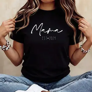 Mama EST 2026 T-Shirt Minimalist Cursive Graphic Tee First Time Mom Gift Pregnancy Announcement Outfit Baby Shower First Mother's Day Top