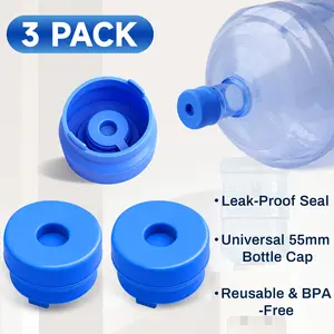 3 & 5 Gallon Water Jug Cap Food Grade Silicone Reusable Non Spill Replacement Cover for 55mm Bottle Dispenser Patented Leakproof Design (3 Pack)