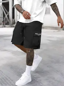 Men's Regular Fit Letter Print Flap Pocket Shorts, Casual Comfy Breathable Shorts for Summer, Men's Bottoms for Daily Wear, Menswear