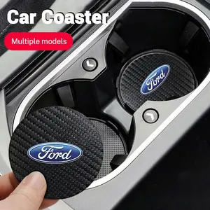 2pcs Car Logo Coaster Water Cup Mat Cushion, Anti-Slip Pad for Ford Focus Mondeo Kuga Fiesta Mk7 Escort Explorer Edge 2 4 Mk2 Mk4 Car Accessories