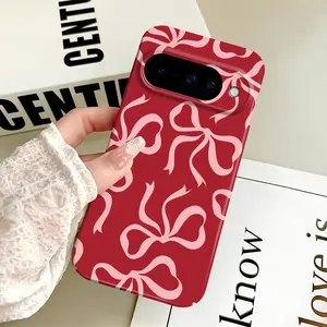 Red Background Bowknot Case for Google Pixel 7/8/9/10 Pro 5G Shockproof Precise - hole Film Case Popular