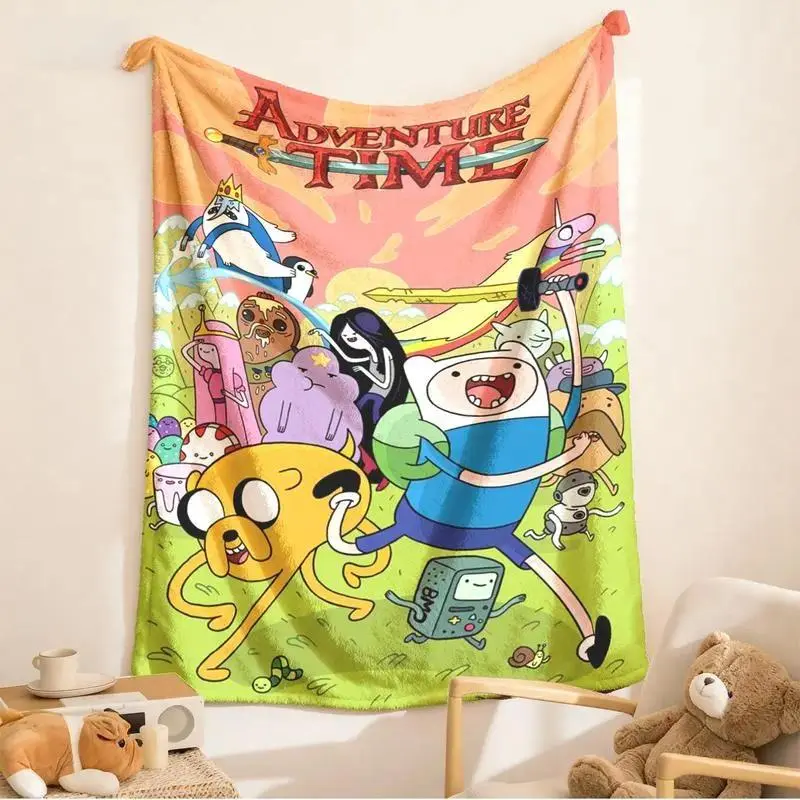Adventure Time Cartoon Characters Flannel Blanket Large Size Ultra Soft Warm Lightweight Cozy Throw Blanket Perfect For Bed Sofa Living Room Office Camping Travel Gift Birthday Christmas For Fans Boys Teens Her