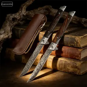 Unique Patterned Blade Folding Knife with Sheath 5Cr13MoV steel blade Colorful wood handle Ideal for outdoor camping and fishing Travel and hiking pocket tool Well Designed Blades