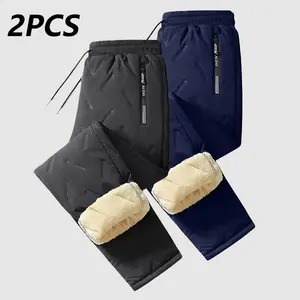 Men's Warm-Up Pants - Winter Joggers with Elastic Waistband & Side Pockets, Stretch Fabric, Fleece Lining, Geometric Pattern, Adjustable Drawstring Closure, Versatile Athletic Pants for Workouts, Running, & Travel - Machine Washable