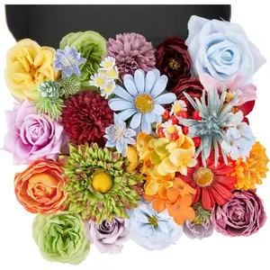 Artificial Flowers Combo Box, 38PCS Fake Flowers, Silk Flower Mix with Wire Stem, DIY Wedding Bridal Bouquet Shower Party Home Décor