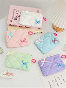 Cute Bow Decor Makeup Bag, Portable Lipstick Makeup Bag, Multifunctional Toiletry Bag, Sundries Storage Coin Purse