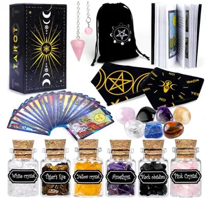 YixangDD Tarot Cards with Guide Book 18 Pcs Include 1 Deck of 78 Cards, 6 Mini Crystal Jars, 7 Chakra Stones,1 Spirit Pendulum, 1 Cloth, 1Goddess of Earth Pendulum mat, 1 Velvet Bag