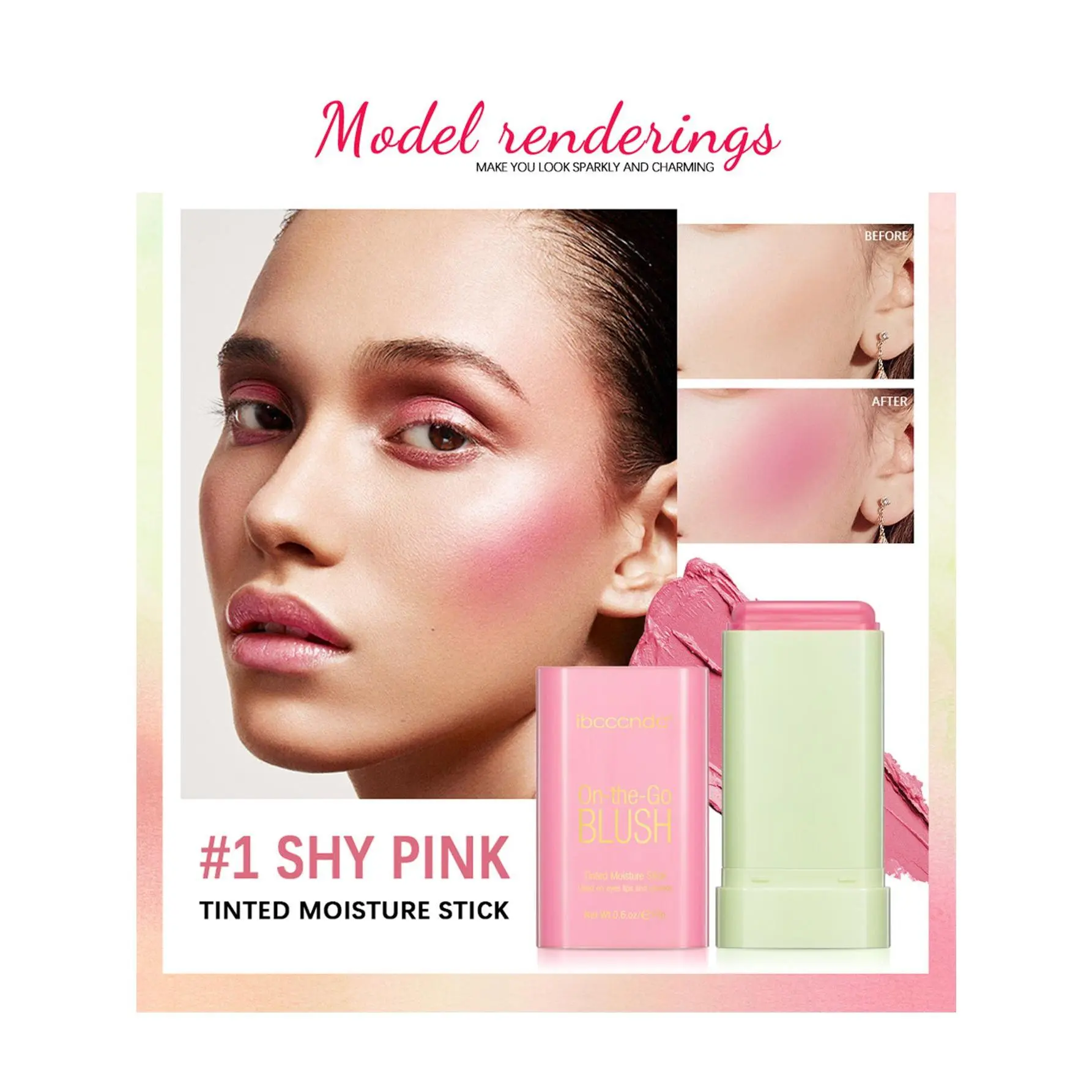 Unique Design Spin Makeup Blush Stick Multi-Use Moisturizer Stick Shadow Lips Cheek Blusher Waterproof & Long-Lasting Creamy Makeup Shy Pink