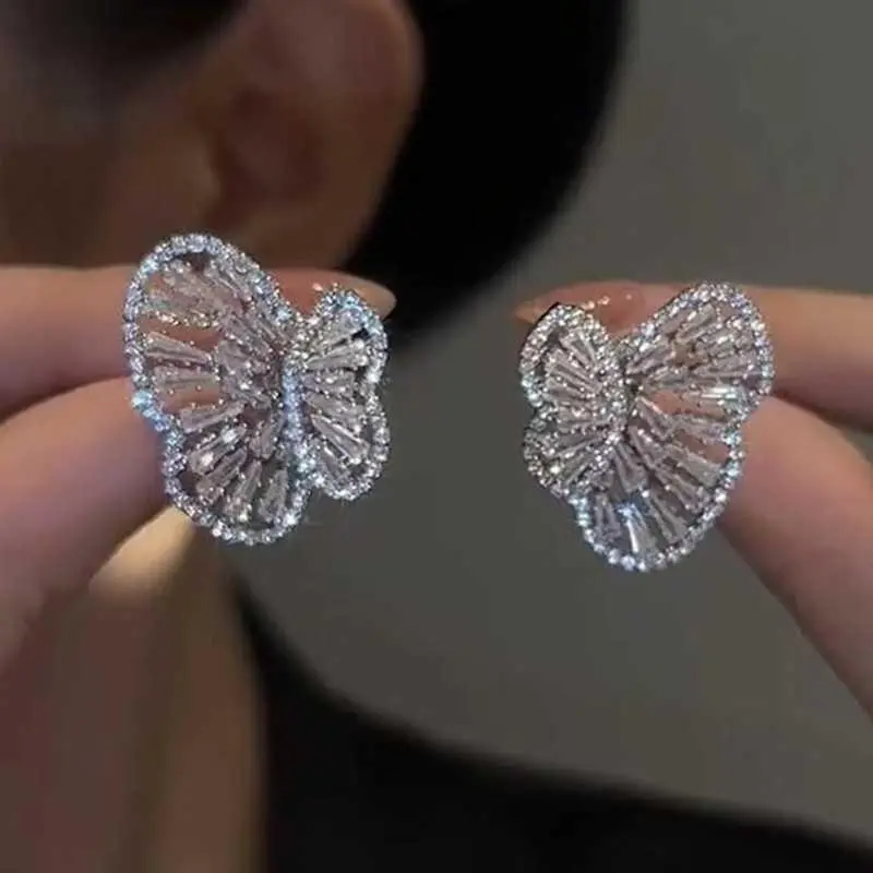 Zircon Two-Way Butterfly Stud Earrings, Niche Sophisticated Minimalist Versatile Earrings, Delicate Sweet Ear Jewelry for Women HNAL50