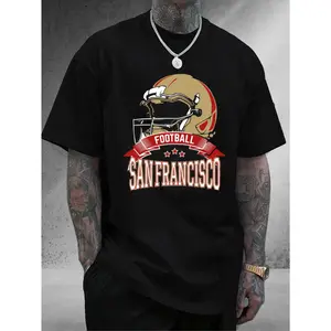 Men's San Francisco Football Team Logo Graphic Tee - White T-Shirt with Golden Helmets -- Soft Breathable Cotton Shirt for Game Day, Casual Attire - Perfect Gift for SF Fans - Unisex Fit Adult Sizes, San Francisco Foot