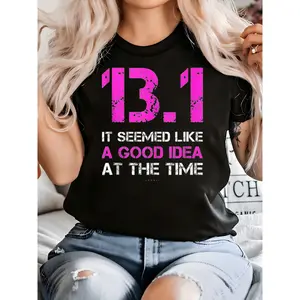 Funny Running T-Shirt 13.1 Half Marathon Crew Neck Short Sleeve 100% Cotton Black Women's Graphic Print T-Shirt Top Womenswear