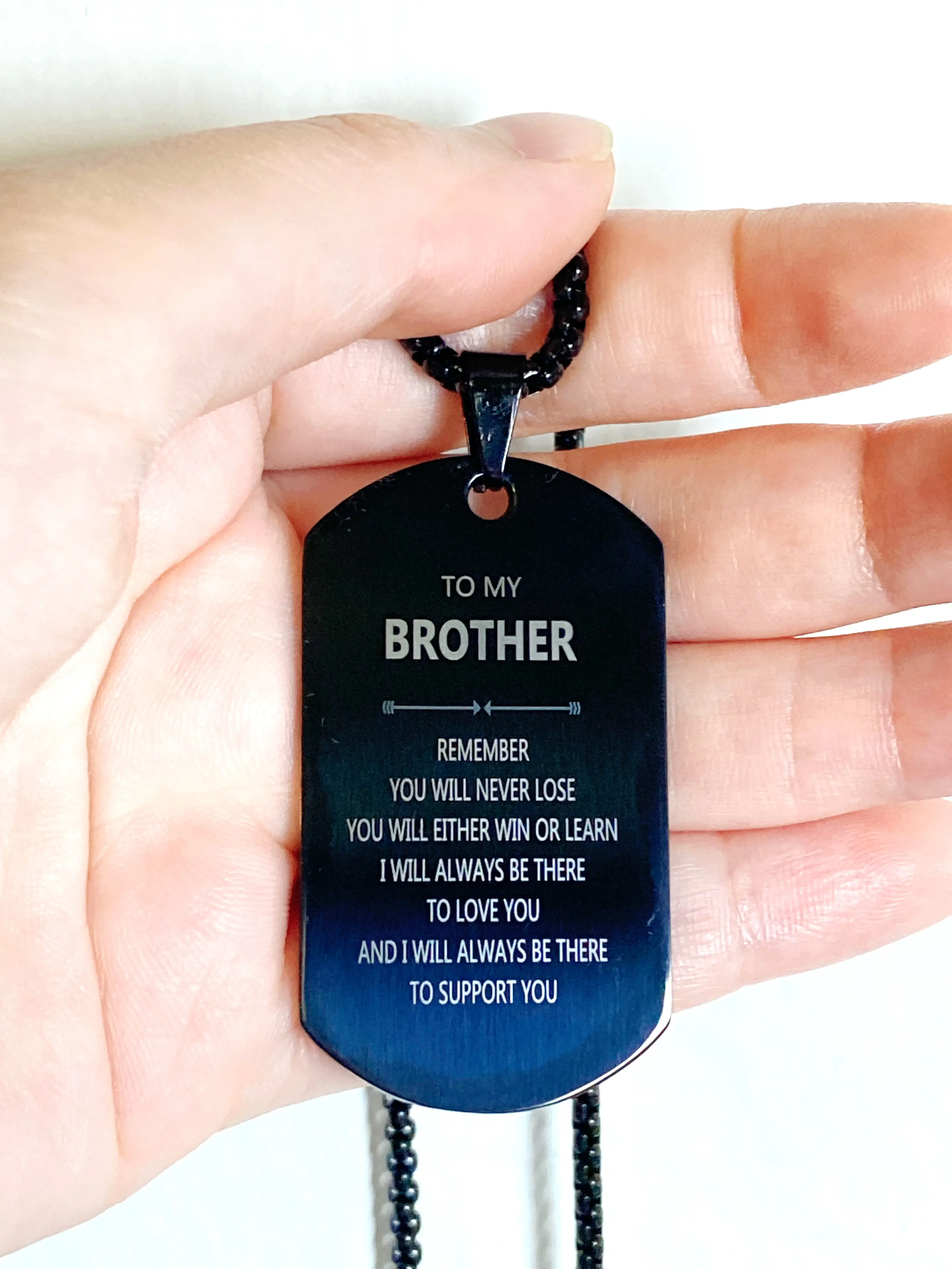 Brother Giftes,Brother Dog Tag Engraved Necklace,Remember, you will never lose,You will either WIN or LEARN, Keepsake holidays Gifts Ideas, Ollie gift shop