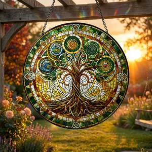 Celtic Tree Of Life Stained GLASS Suncatcher Decor, Tree Of Life Window Hanging Decor, ancient Celtic Suncatcher, Tree Of Life Decoration Hangable
