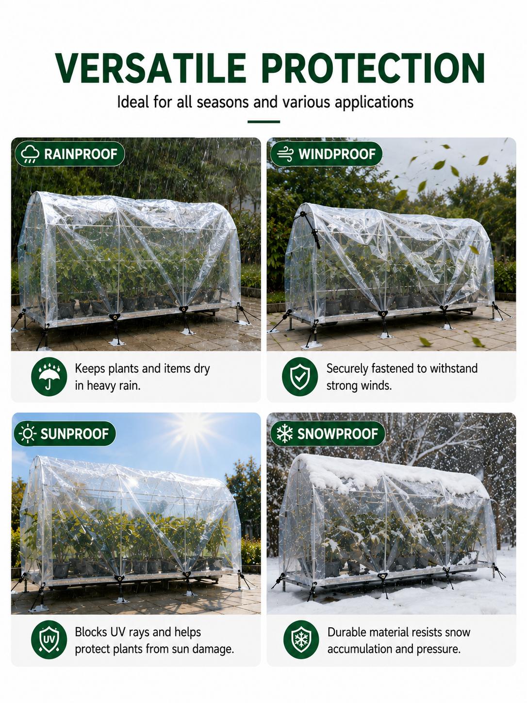Transparent Tarp Waterproof Outdoor - Clear Poly Cover with Reinforced Edges & Metal Grommets, UV & Mildew Resistant, Tear Proof, for Greenhouse, Pergola, Patio, Garden, Camping Shelter Weather-Resistant Canopy Cloth dustproof protection