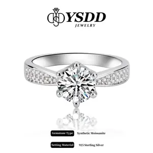 【#11 Classic 】Elegant Pave Band 6-Prong Engagemeng Ring Synthetic Moissanite Rings in 925 Sterling Silver