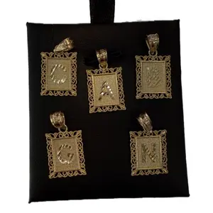 14K Gold A-Z Boxed Letters Alphabet Pendant Goldstone Necklace