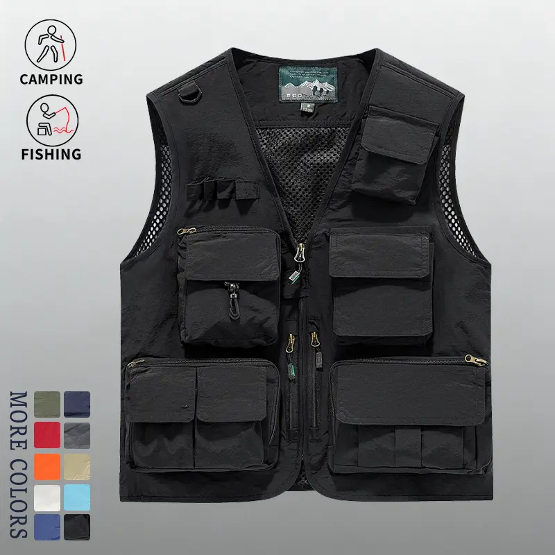Men’s 10-Color Multi-Pocket Multifunctional Vest | Breathable Mesh Fishing Vest | Lightweight Outdoor Tactical Sleeveless Top for Work and Hunting, Suitable for Photography, Hiking, and Camping