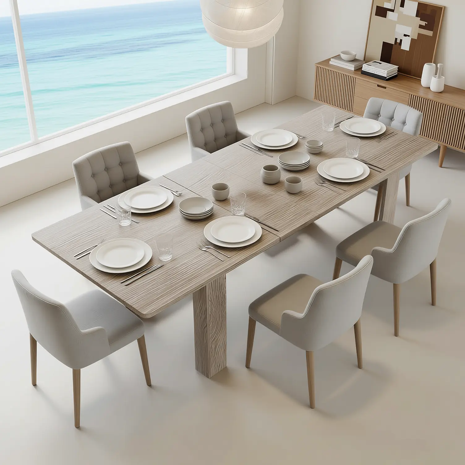 55" to 86" Expandable Dining Table for 6-10 People, Modern Wooden Extendable Kitchen Table with Slide-Out Leaf, Multi-Functional Rectangular Table for Living Room Office