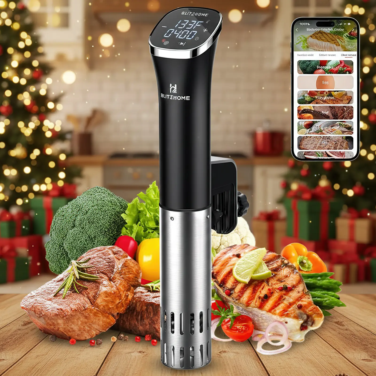 [Summerwins] BLITZHOME Sous Vide Cooker, WiFi APP/Touch Control, Compact Sous Vide Machine 1000W with Recipes, Accurate Temperature & Timer, Ultra Quiet Stainless Precision Immersion Circulator