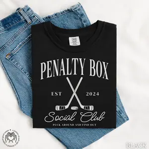 CUSTOM Penalty Box Social Club Tshirt Personalized Hockey Mom Crewneck Tee Ice Hockey Shirt Funny Hockey Shirt Customized Team Apparel