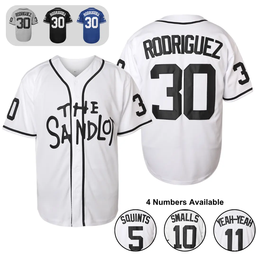 The Sandlot Movie #30 Replica Baseball Jersey Shirts - 4 Character Styles (Benny The Jet Rodriguez, Michael Squints Palledorous, Alan Yeah-Yeah McClennan, Bel Air Themed), Short Sleeve, 3XL, Baseball & Softball Casual Sports Wear for Movie Fans