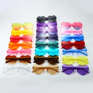 Heart-Shaped Glasses Love Glasses Candy Jelly Color Frameless Heart-Shaped Siamese Glasses Dazzling Color Glasses