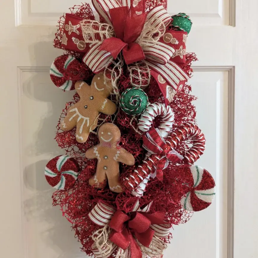 Christmas Candy Cane Peppermint Gingerbread man swag wreath