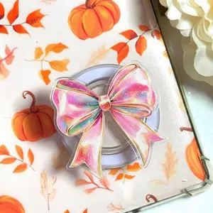 Pastel Rainbow Bow Phone Grip, Cute Coquette Aesthetic Pop Socket, MagSafe Compatible Grip Stand, Girly Kawaii Holder for iPhone Android Kindle Gift