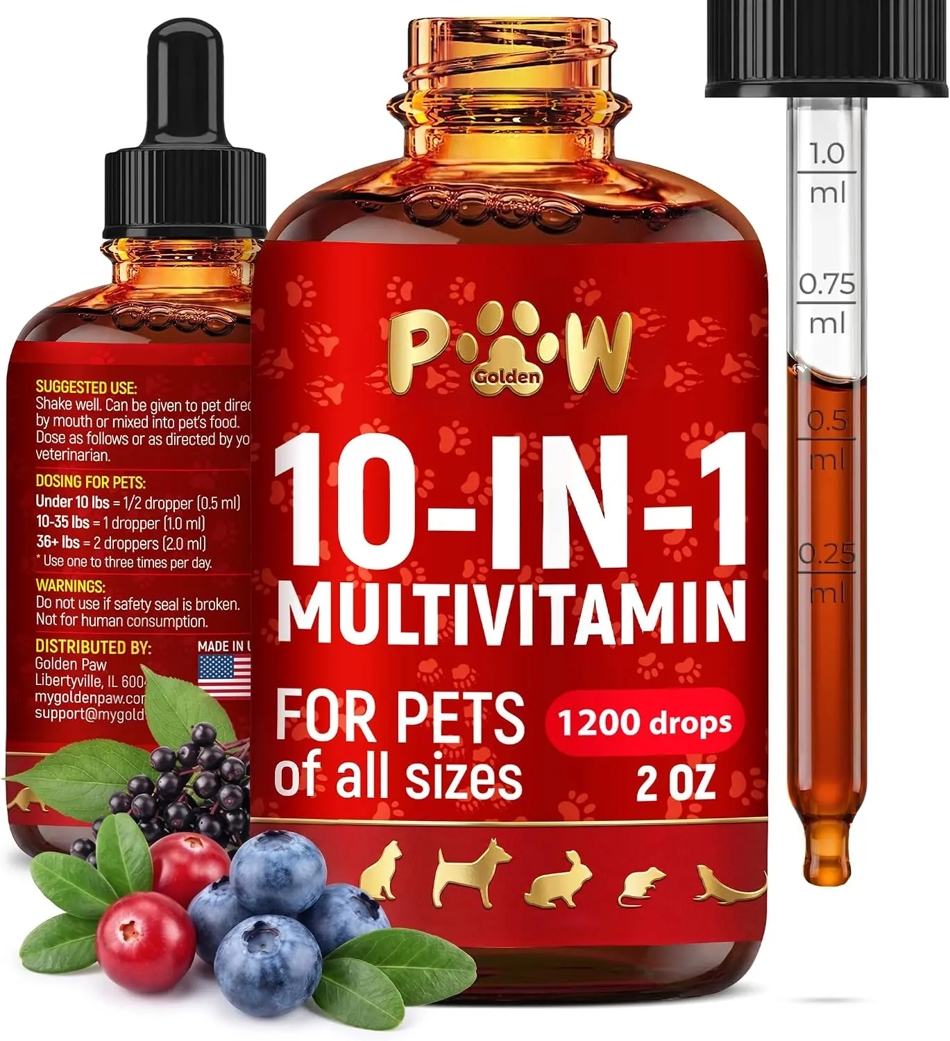 Liquid Multivitamin for Dogs and Cats Glucosamine Joint Support Supplement Allergy Relief UTI Health Immunity Vitamins B C D3 Skin Coat Care Gut Digestion Liquid Drops Formula Pet Wellness 2 oz