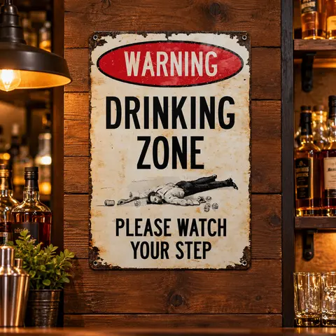 Funny Drinking Zone Metal Sign, 8 x 12 Inch Vintage Warning Bar Wall Decor, Please Watch Your Step Humorous Retro Plaque for Home Bar Man Cave Living Room Game Room Garage, Adult Party Decoration Gift