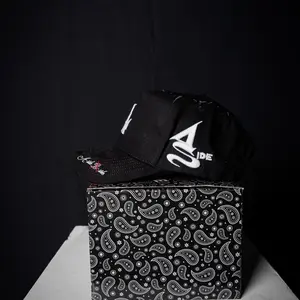 Custom Asidehats made with Premium Fabrics in Powering Meaning Behind the Brand Black Paisley Design