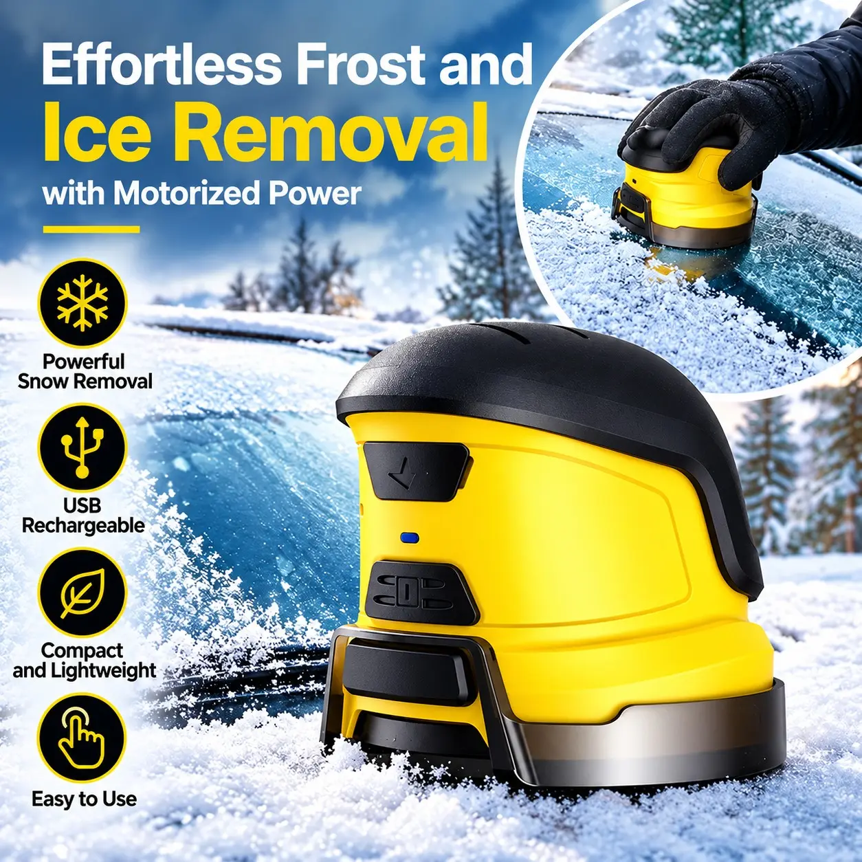 Electric Ice Scraper for Car Windshield, USB Rechargeable Cordless Electric Snow Scraper, Handheld Motorized Frost Remover, Portable Snow Removal Tool for Cars, Trucks and SUVs, Winter Car Accessories