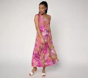 Susan Graver Petite Printed Burnout Tiered Sleeveless Maxi Dress