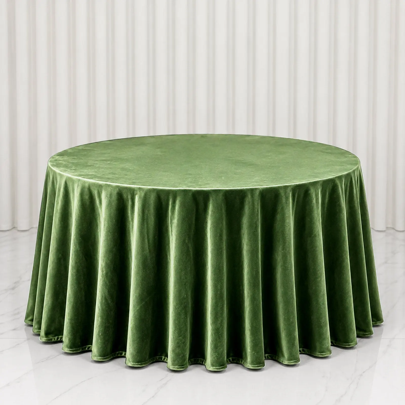 Premium Velvet Round Tablecloth 132" Olive Green - Soft & Reusable Table Cover