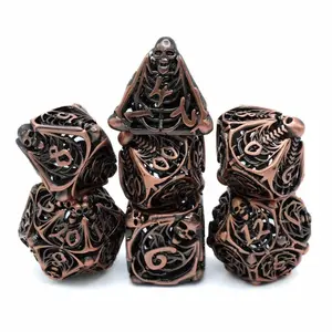 7-Piece Hollow Zinc Alloy Skeleton-Themed Polyhedral Dice Set for DnD, RPG Games
