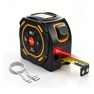 2-in-1 Laser Tape Measure, 196Ft Laser Distance Meter & 16Ft Tape Measure, Rechargeable Measuring Tool with Double-Sided Magnetic Hook, Area, Volume & Pythagorean Measurement