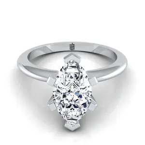 Classic Low Base Solitaire Marquise Engagement Ring Setting in Platinum