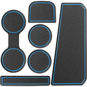 Center Console Shifter Liner for 2023-2025 Chevy Silverado/GMC Sierra 1500 & 2022 Refreshed 1500, Non Slip Anti Dust Cup Holder Insert Coaster Mats 6 Pcs Set (Blue Trim)