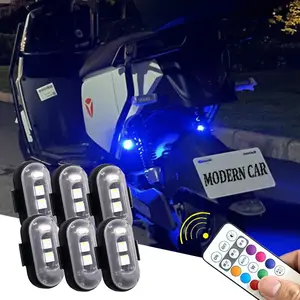 6 PCS RGB Led Aircraft Strobe Lights Remote Control Car Footwell Light, Motorcycle Lamps LED Flash Position Wireless Rechargeable Warning Decorative Light, Waterproof Car Interior Decoration Lamp, Car Lighting Accessories for Aircraft