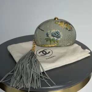 Pre-owned Silk Clutches & Wristlets Rare Vintage Chanel Timeless Clutch Blue Brocade Gold Hardware