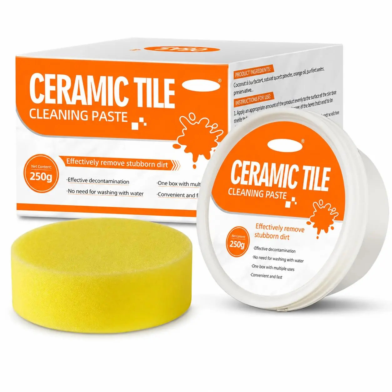 Tile & Grout Cleaning Paste, Heavy Duty Cleaning Paste for Tile, Ceramic, Granite, Porcelain, Marble Appliances & Fixtures, Removes Old Stains on Sink, Faucet, Bathtub-250g