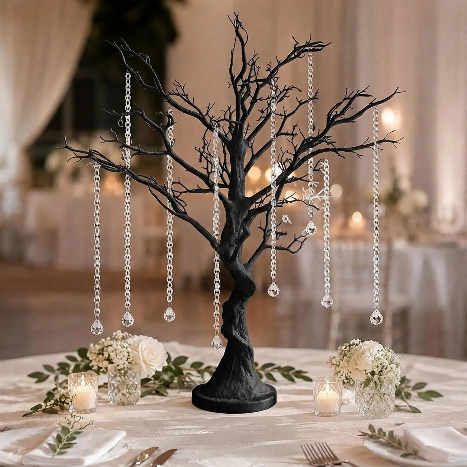 34 inches Black Manzanita Tree Centerpiece with 8 Acrylic Bead Chains - Wedding Centerpieces, Holiday Halloween Decoration for Home Wedding Reception Tables, Welcome Desks, Event Display