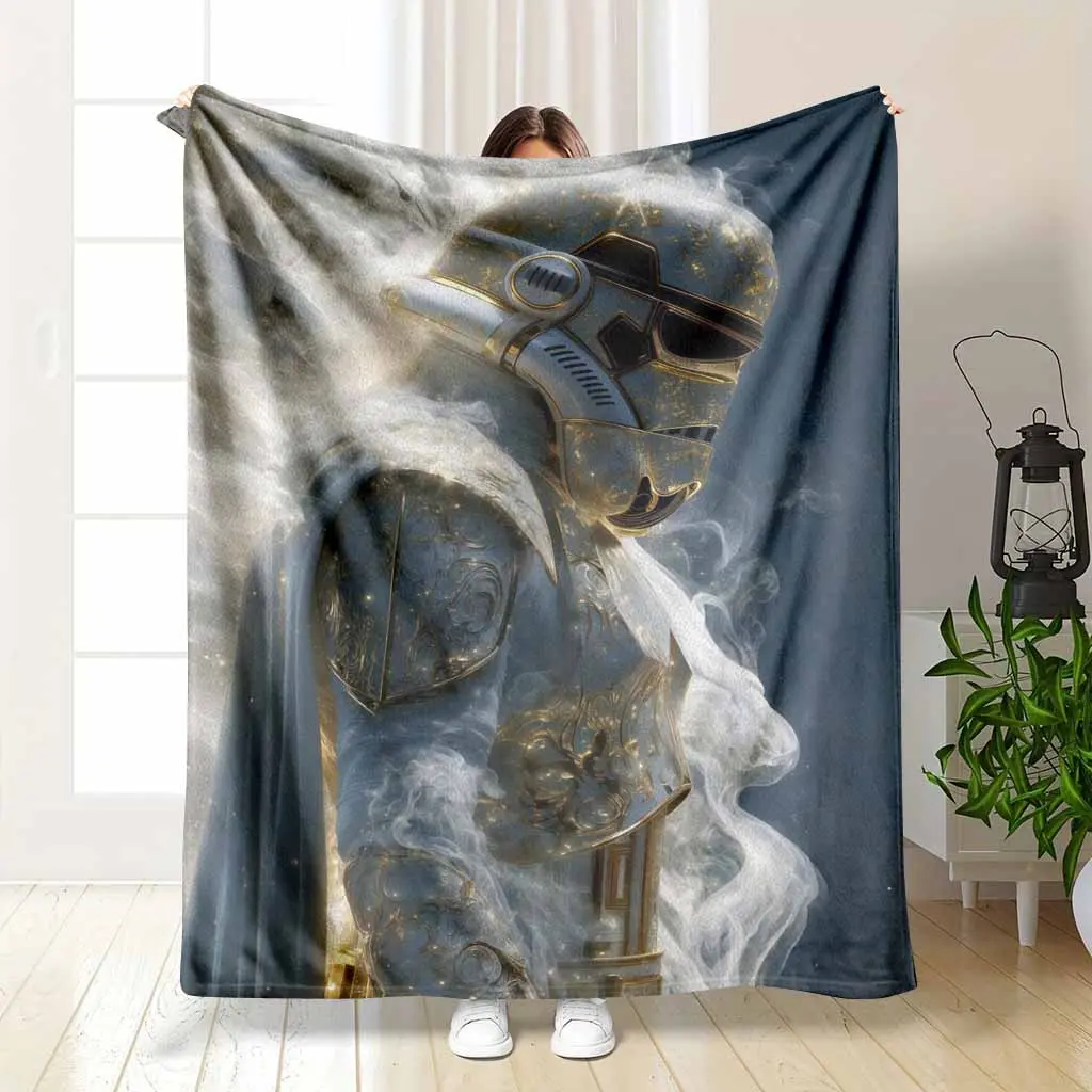Luxury Sci-Fi Warrior Flannel Blanket - Sci-Fi Theme, Metallic Armor Print, Multi-Size, Breathable, Wrinkle Resistant, Anti-Pilling, Soft Warm Comfy and Cozy Lightweight Decorative Throw for Home, Office Gifting