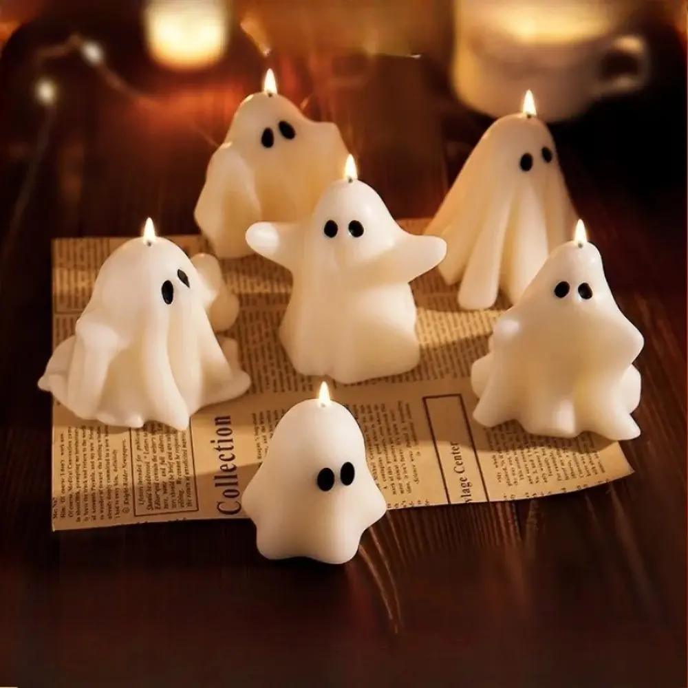 Halloween Ghost Scented Candle - Decorative Spooky White Ghost Shape Candles with Long Lasting Fragrance for Halloween Party Decorations