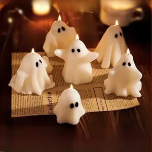 1pc Halloween Ghost Scented Candle, Decorative Spooky White Ghost Shape Candles with Long-Lasting Fragrance for Halloween Party Decorations