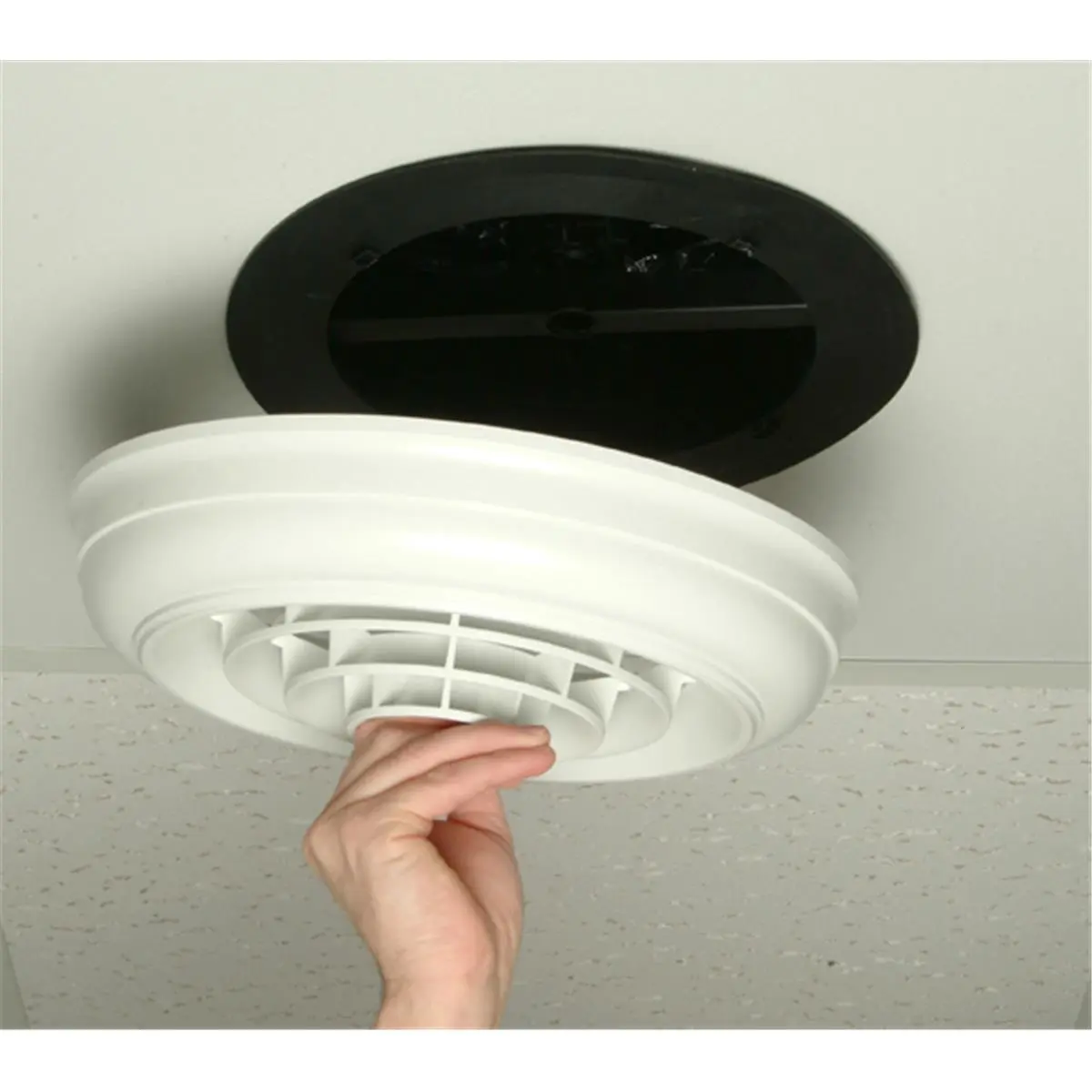 212 MAIN Round Capital Crown Ceiling Diffuser, 6 in. Boot, 8 in. Boot, Butterfly Damper, Quick Connect Kit, Easy Installation, Paintable, White HT-CCGB-R1BD, Painted